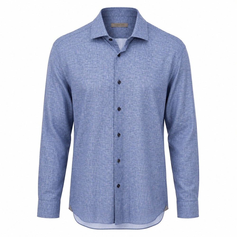 Corneliani‎ Mens Blue Textured Long Sleeve Button Down Dress Shirt Italy XL